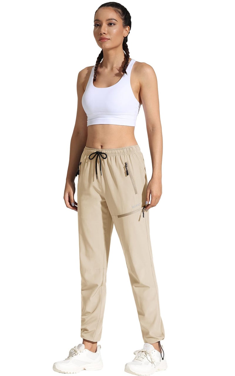 MOCOLY Women's Cargo Hiking Pants Quick Dry Lightweight Outdoor Water Resistant UPF 50+ Long Pants with Zipper Pockets Khaik XL - Image 3